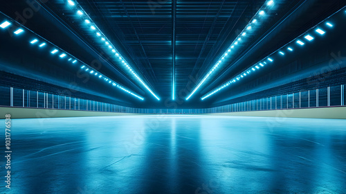 Blue Lit Ice Skating Rink.