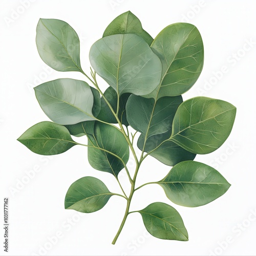 Watercolor Eucalyptus Branch with Green Leaves on White Background   Botanical Illustratio