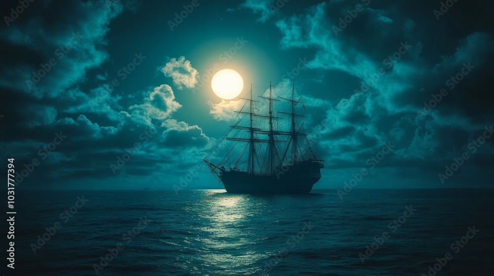Majestic Ship Under Moonlit Sky Majestic Ship Under Moonlit Sky