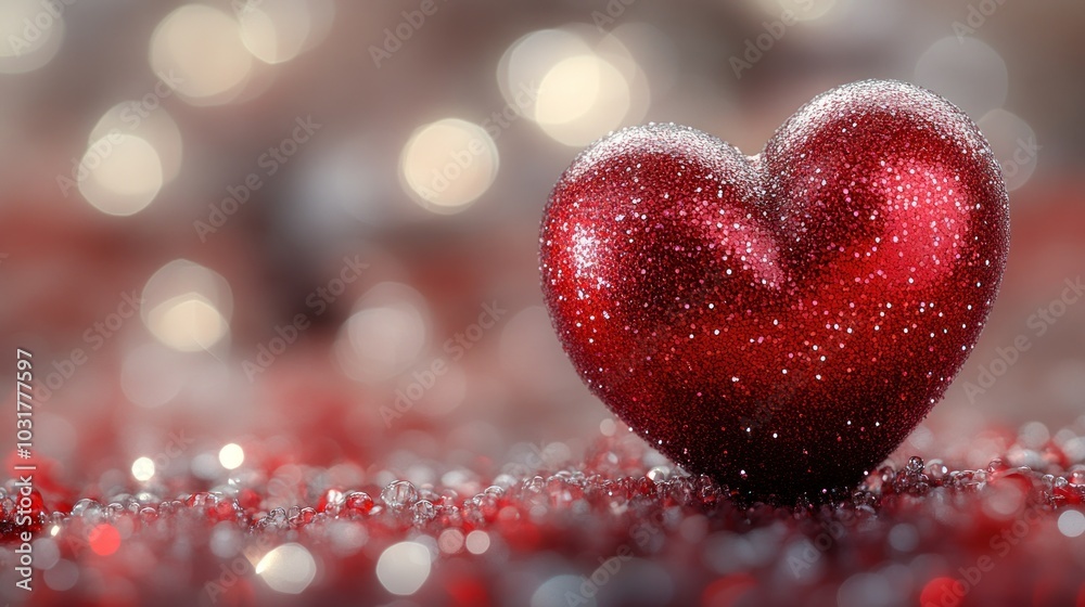 A sparkling red heart on a bed of shimmering gems. A sparkling red heart on a bed of shimmering gems.