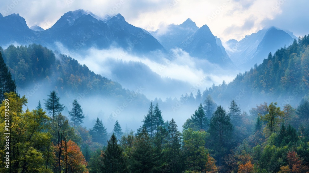 Naklejka premium Misty Mountain Landscape