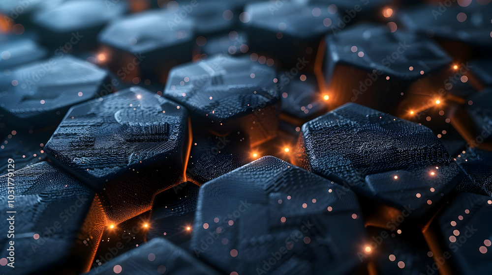 Abstract 3D Render of Hexagonal Pattern with Glowing Lights Abstract 3D Render of Hexagonal Pattern with Glowing Lights