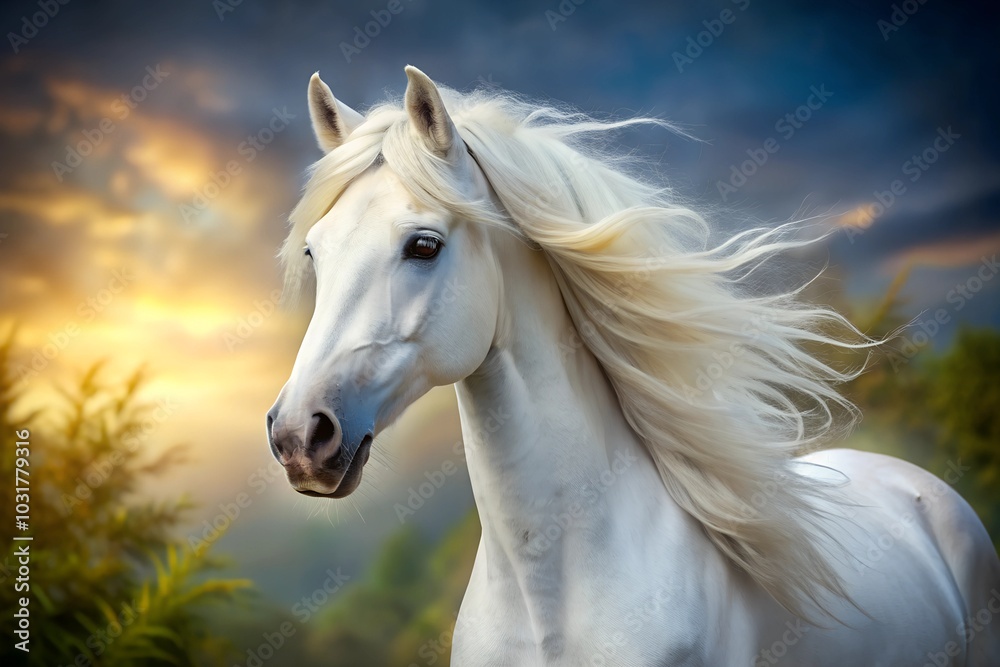 stylized portrait of a beautiful white horse stylized portrait of a beautiful white horse