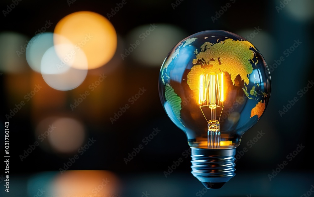A light bulb featuring a globe design, symbolizing ideas and innovation, with a blurred bokeh background. A light bulb featuring a globe design, symbolizing ideas and innovation, with a blurred bokeh background.