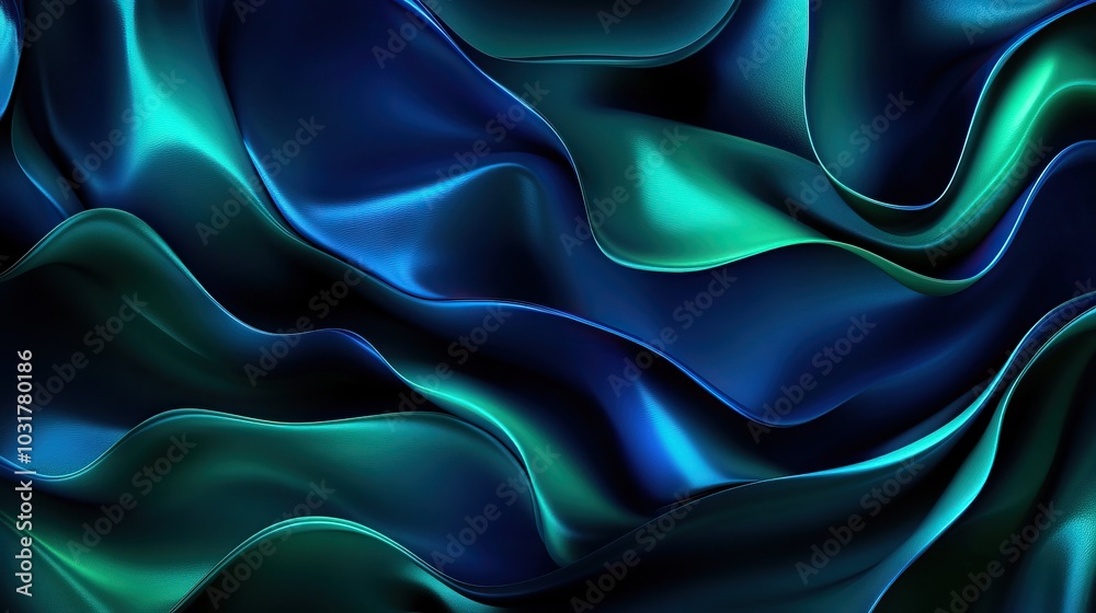 Obraz premium A mesmerizing flow of dark teal and blue satin fabric, creating a smooth and elegant texture.
