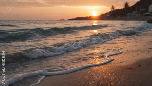 Wallpaper Mural Soothing beach scene with calm waves and a pastel sky at sunset Torontodigital.ca