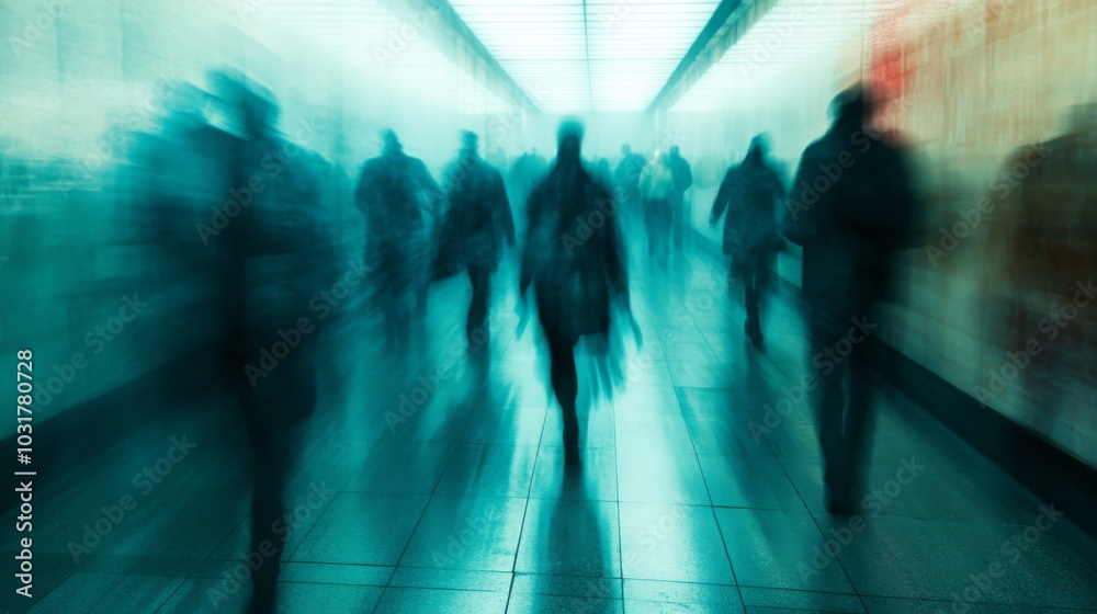 Blurry Commuters in Subway Tunnel Blurry Commuters in Subway Tunnel