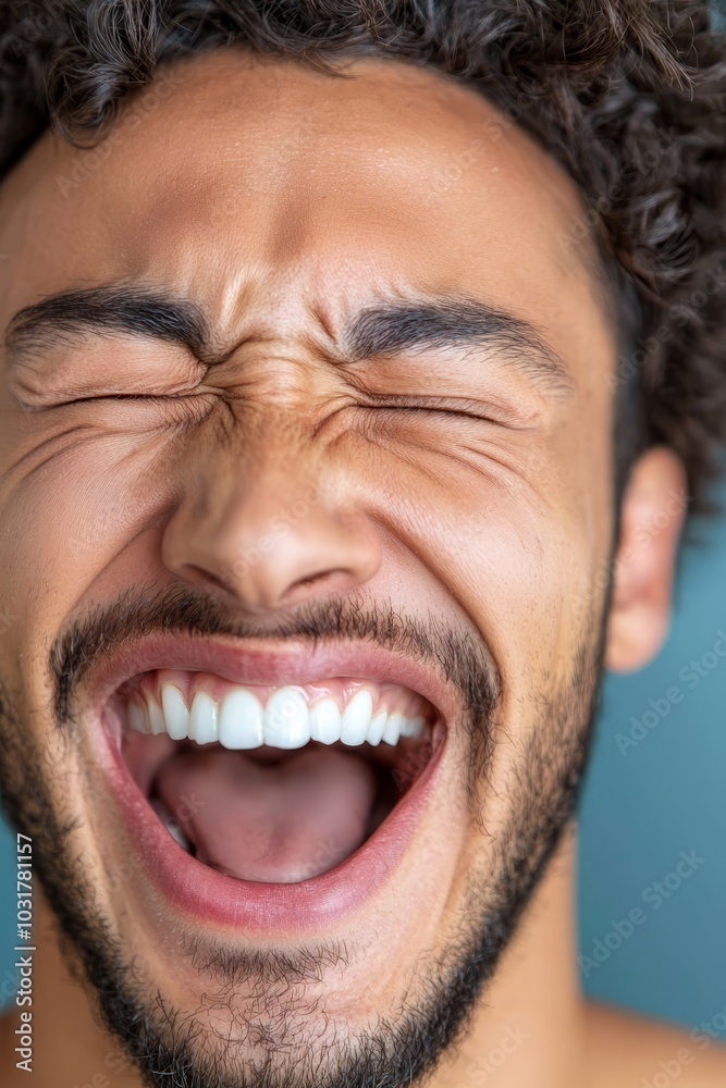 A close-up of a man brushing his teeth, toothbrush in mouth A close-up of a man brushing his teeth, toothbrush in mouth