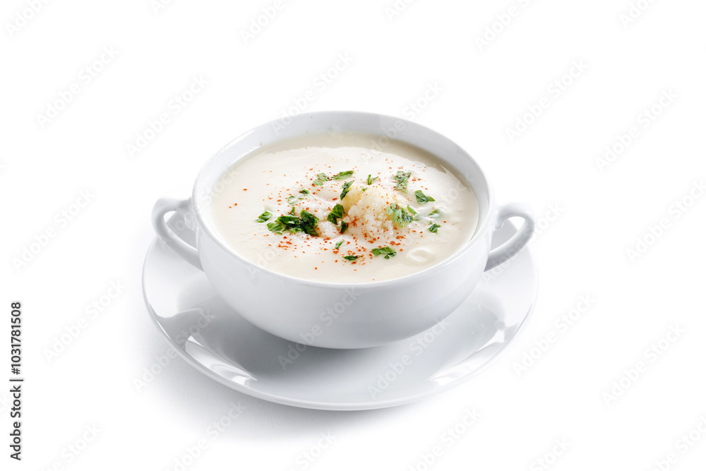 Cauliflower soup isolated on white background Cauliflower soup isolated on white background