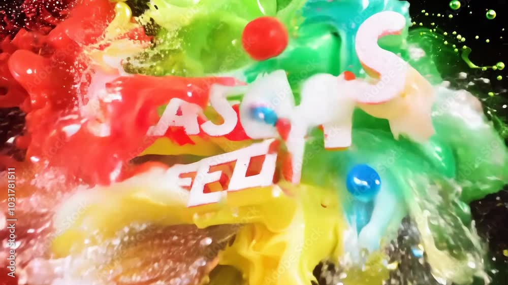 Vibrant Ink Swirls with Festive Text for Seasonal Greetings
