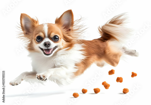 Happy chihuahua jumping for treats.