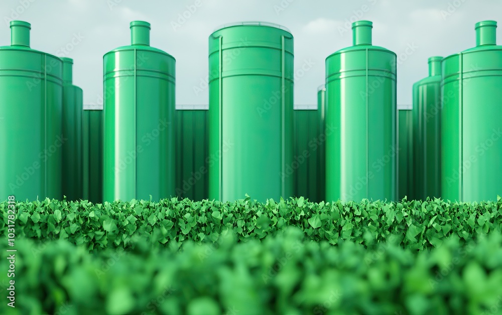 Green storage tanks in a field, symbolizing eco-friendly practices and sustainability in agriculture. Green storage tanks in a field, symbolizing eco-friendly practices and sustainability in agriculture.