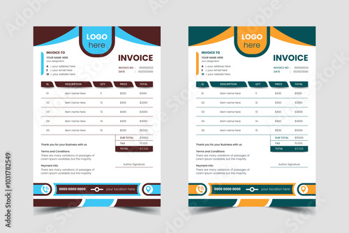 Unique colorful Creative Corporate eye-catching Invoice design vector pro template layout