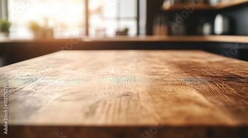 Wooden Table Surface in Modern Kitchen Setting