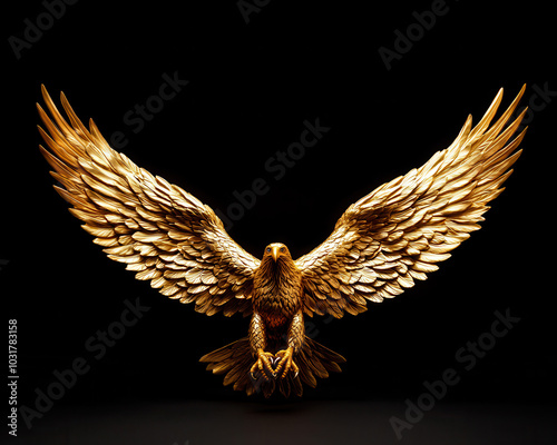 Obraz na płótnie Artistic golden eagle spreads its wings on a black background w salonie