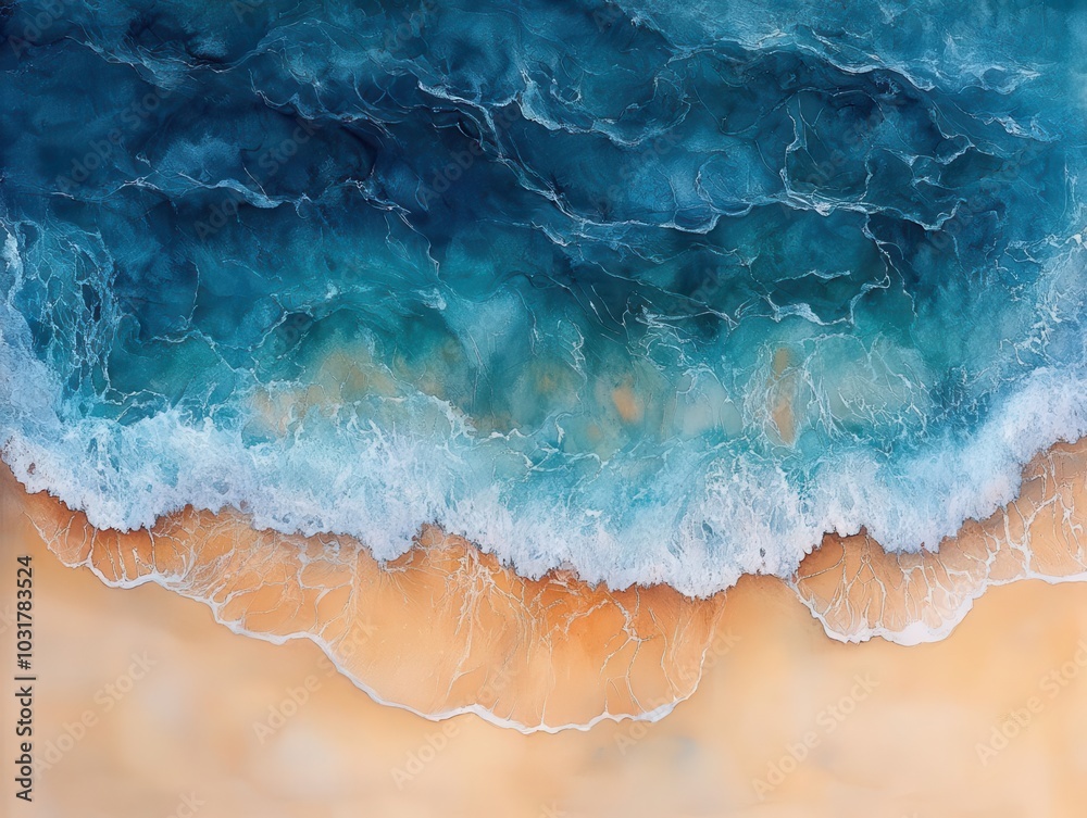aerial view of a tropical beach, painted with watercolor brush strokes in shades of brown sand and blue sea waves, creating an inviting and artistic representation of paradise aerial view of a tropical beach, painted with watercolor brush strokes in shades of brown sand and blue sea waves, creating an inviting and artistic representation of paradise