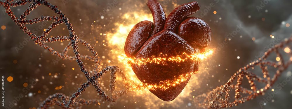 Obraz premium Burning Heart and DNA.