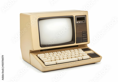 Vintage Beige Personal Computer with Blank Screen.