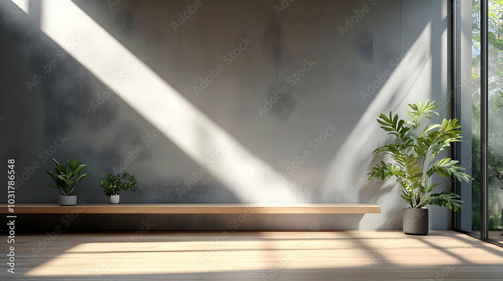 Minimalist Interior with Sunlight and Plants. Minimalist Interior with Sunlight and Plants.