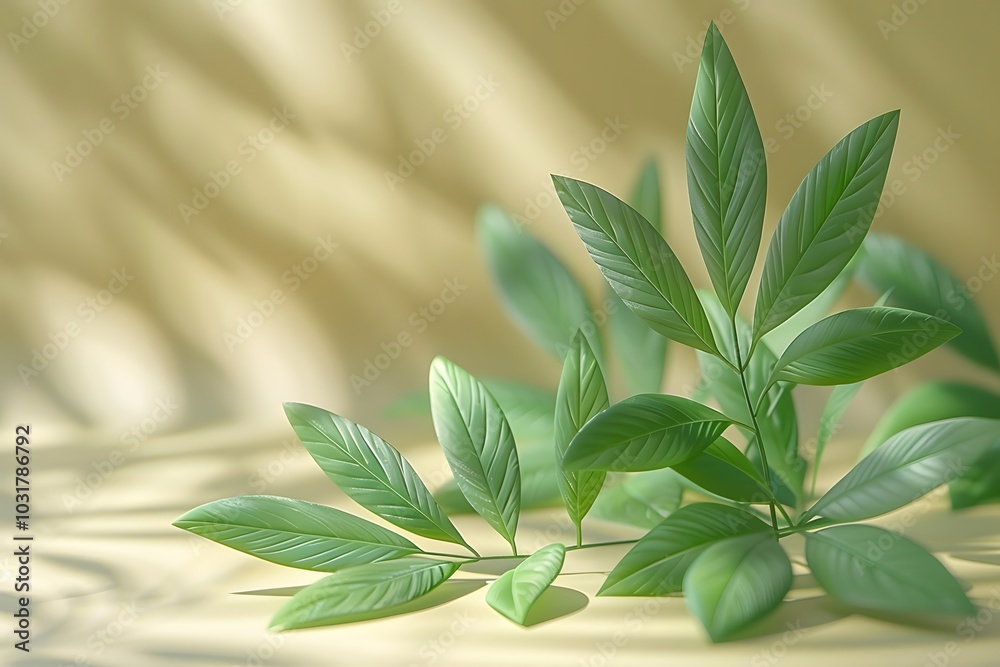 Fototapeta premium Fresh Green Leaves in Soft Natural Light for Botanical Design