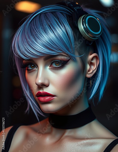 Woman with a futuristic hairstyle or makeup Enhancing the futuri photo