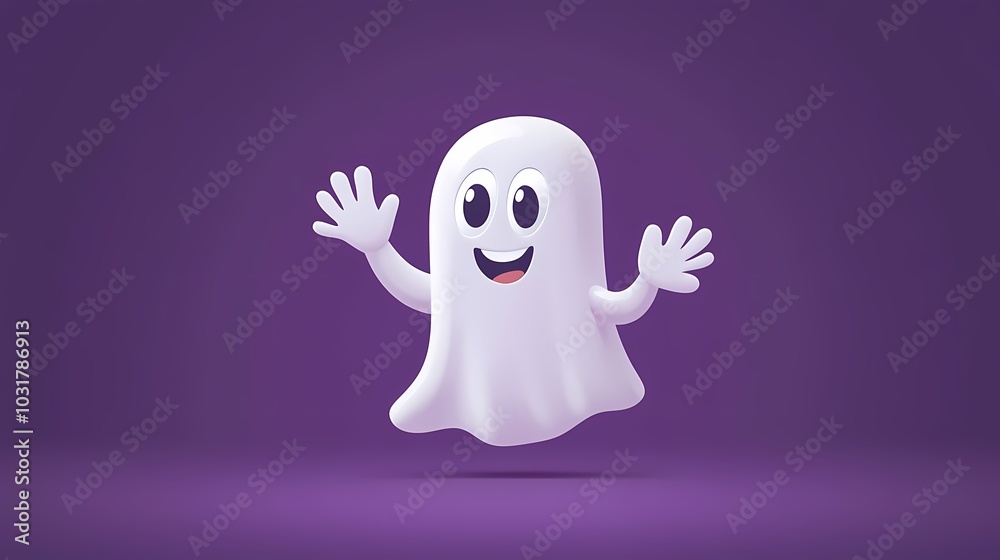 Cheerful cartoon ghost character with a friendly smile and waving hands. Cheerful cartoon ghost character with a friendly smile and waving hands.