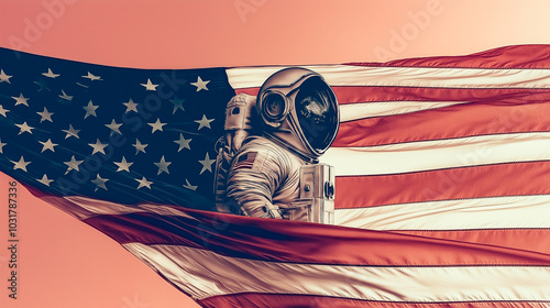 colorful draw illustration of austronaut with USA flag photo