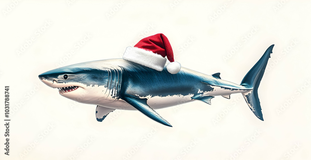 Naklejka premium Shark with Santa Hat.