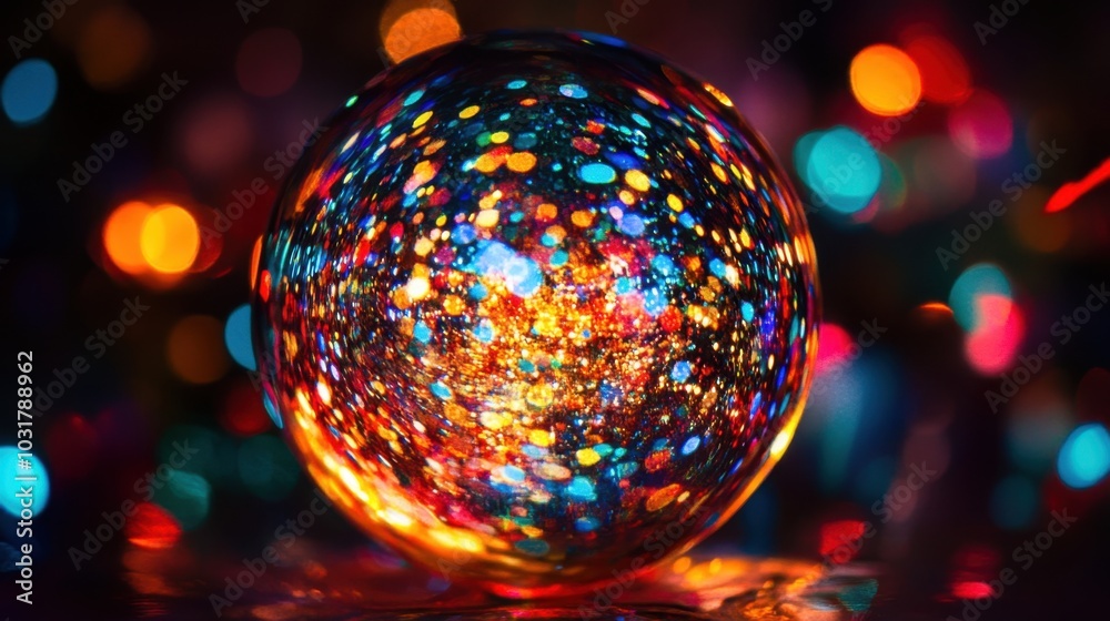 A close-up of a glowing Christmas bauble Christmas colors A close-up of a glowing Christmas bauble Christmas colors