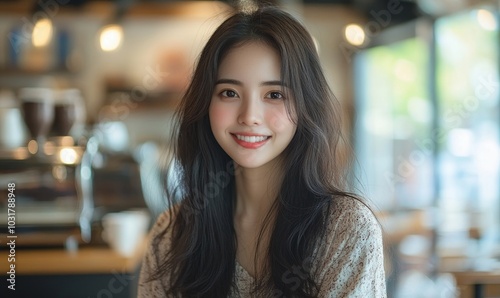 Young beauty Asian woman enjoying a cup of coffee in cafe Casual Lifestyle Poses, Generative AI