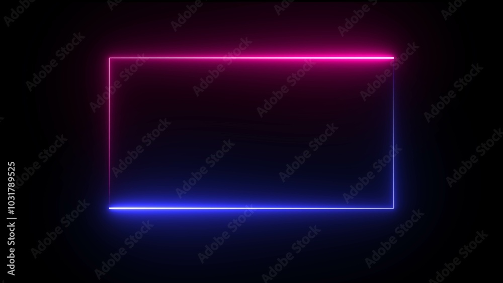 Neon rectangle frame illustration. Rectangle photo frame with two tone neon illustration graphic. Blue and pink light for overlay elements.