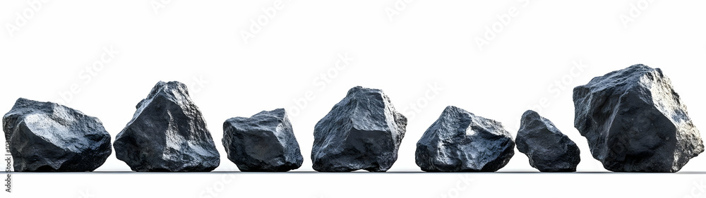 Grey Rocks Isolated on White Background.