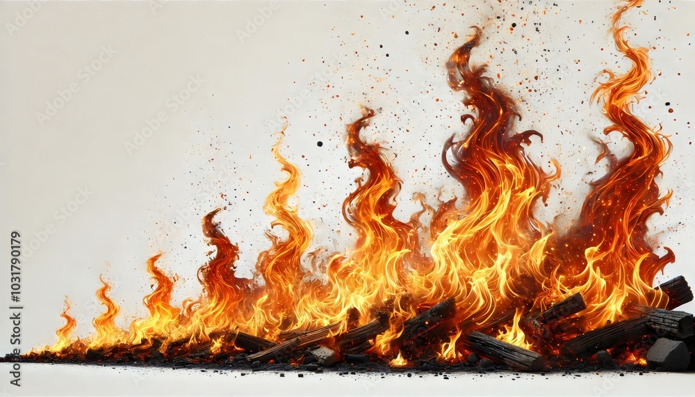 An intense and captivating scene of rising flames, dancing in swirling patterns against a neutral background An intense and captivating scene of rising flames, dancing in swirling patterns against a neutral background