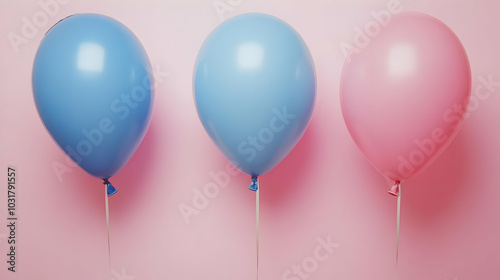 Pink and Blue Balloons on Pink Background.