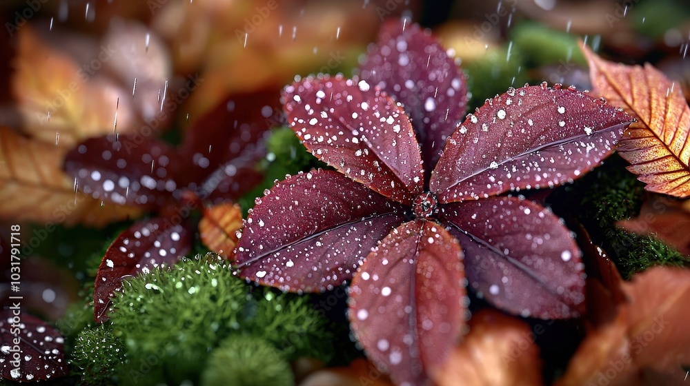 Autumn Rain Forest Leaves Macro Photography Nature Wet Rain Drops Red Green Nature Autumn Rain Forest Leaves Macro Photography Nature Wet Rain Drops Red Green Nature