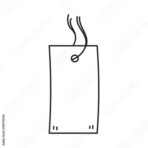 Price Tag with Thread Line art. Doodle cardboard or paper Label with string and empty space. Outline sale frame. Vector illustration in sketch style