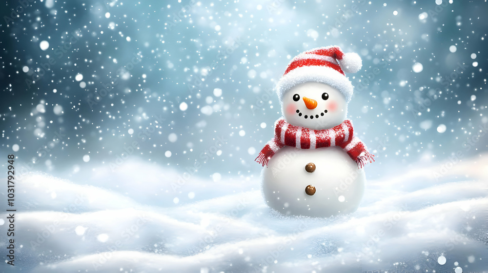 Happy Snowman in a Snowy Landscape. Happy Snowman in a Snowy Landscape.