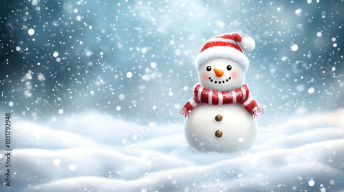 Happy Snowman in a Snowy Landscape.