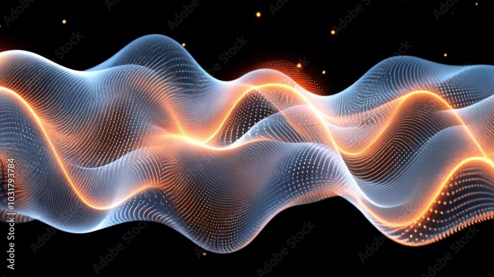 Abstract 3D waves of glowing blue and orange lines flowing in a black space, creating a mesmerizing futuristic visual. Abstract 3D waves of glowing blue and orange lines flowing in a black space, creating a mesmerizing futuristic visual.