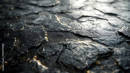 Black Rock Texture with Golden Light Abstract Background