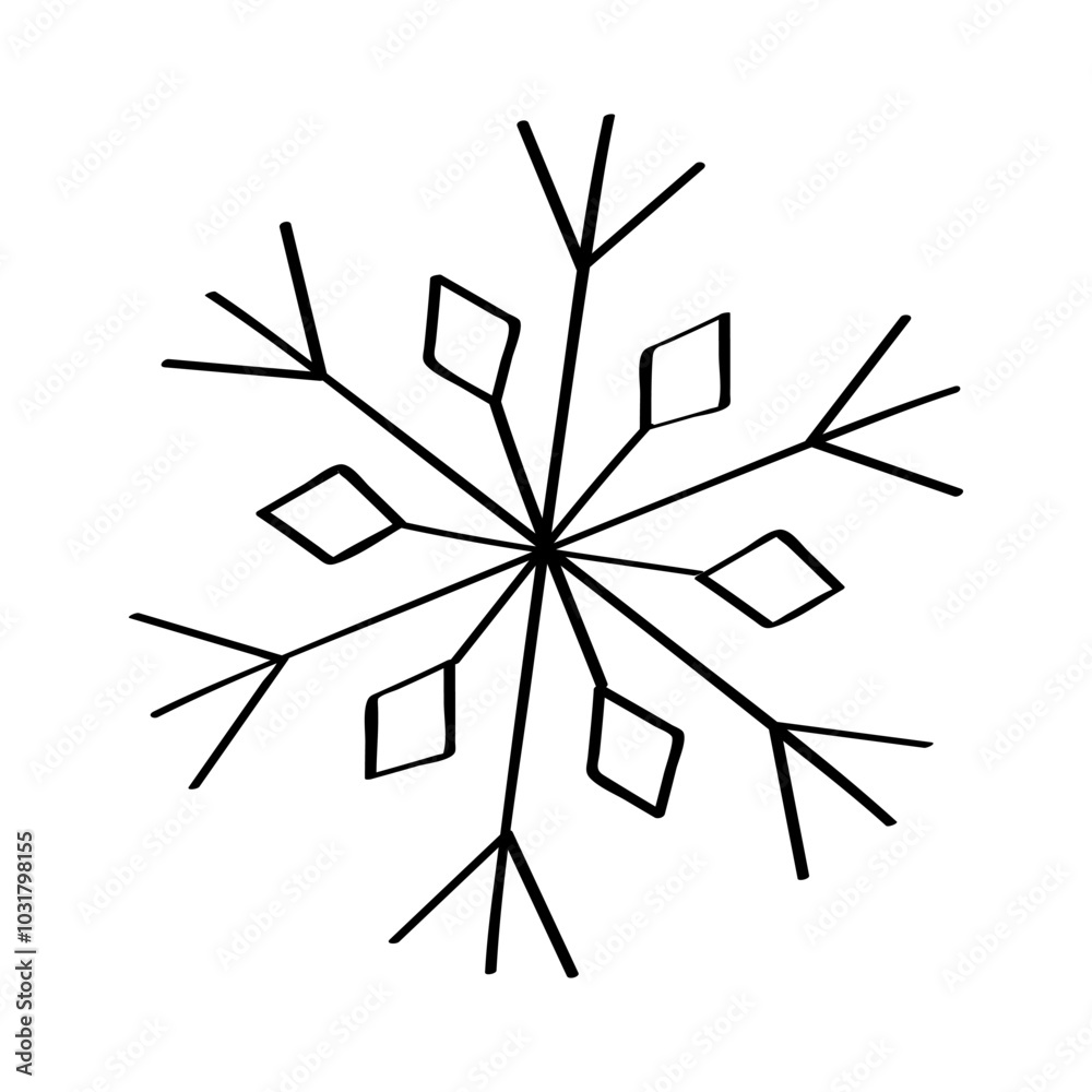 Snowflake doodle style icon for winter design. Vector illustration hand drawn isolated on white background. Snowflake doodle style icon for winter design. Vector illustration hand drawn isolated on white background.