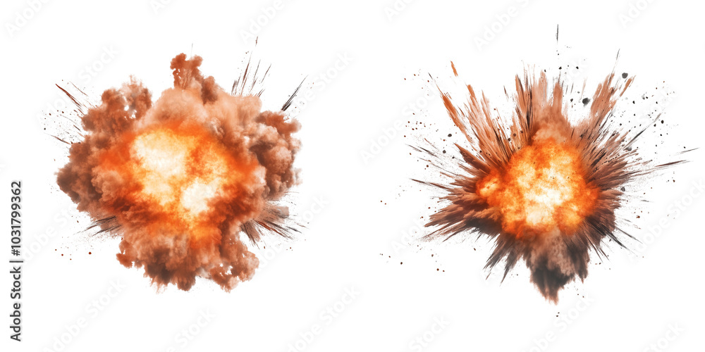 Fiery Explosion with Intense Heat and Expanding Smoke, Realistic Shockwave and Debris, Isolated on a Transparent Background Fiery Explosion with Intense Heat and Expanding Smoke, Realistic Shockwave and Debris, Isolated on a Transparent Background
