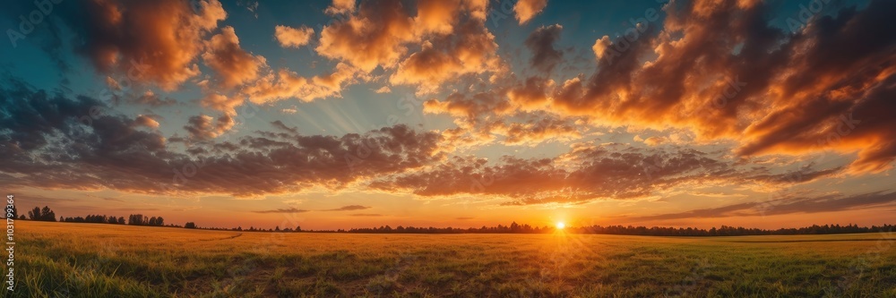Sunset over the field majestic sunset landscape with colorful clouds sky Sunset over the field majestic sunset landscape with colorful clouds sky