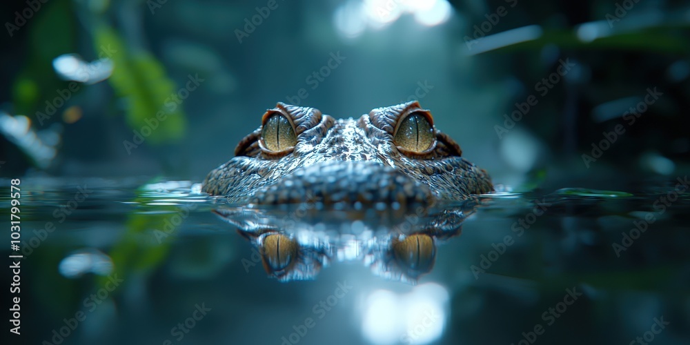 Obraz premium Close Up of Crocodile in Water Wild Animal Eyes Nature Photography