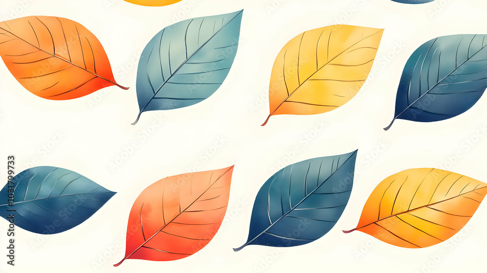 Obraz premium Watercolor Autumn Leaves Seamless Pattern.