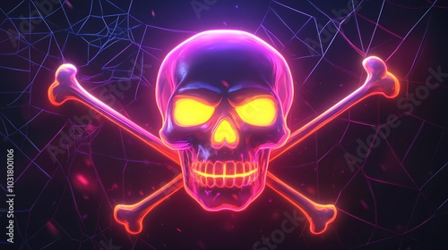 Neon skull and crossbones with vibrant colors and glowing effects.