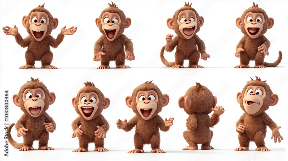 Fototapeta premium Ten cartoon monkeys with joyful and playful expressions
