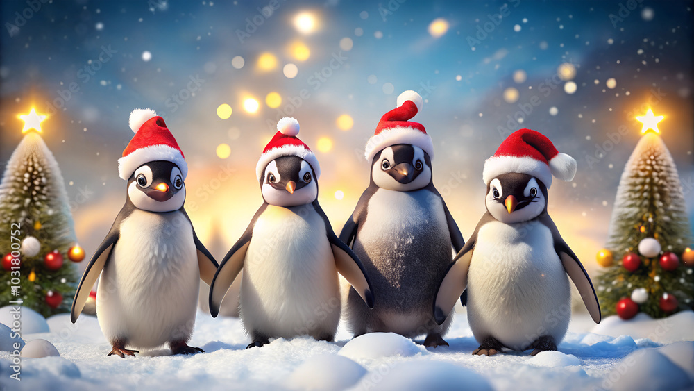 Christmas card with funny penguins Christmas card with funny penguins