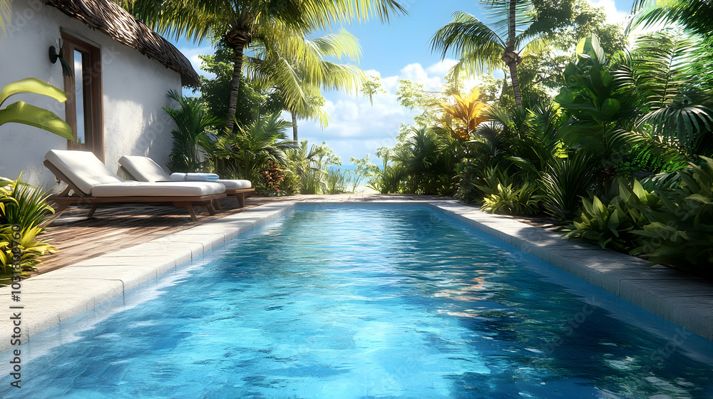 Fototapeta premium Tranquil Tropical Poolside.