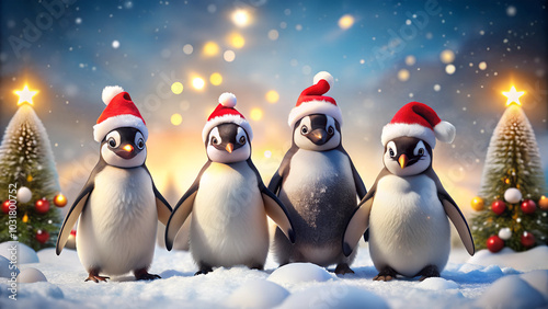 Christmas card with funny penguins